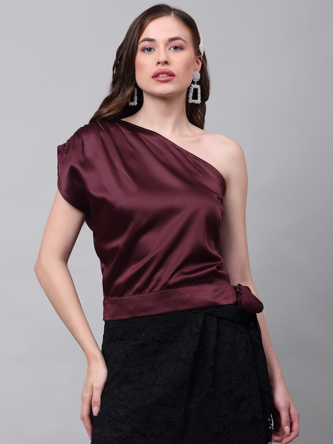 

NEUDIS Women Maroon Sheen Satin Regular Top