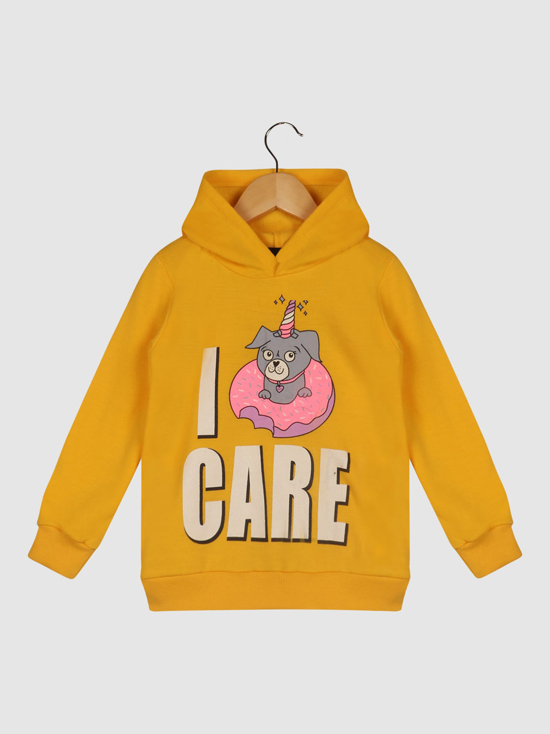 

Lazy Shark Girls Yellow & Pink Graphic Printed Hooded Sweatshirt