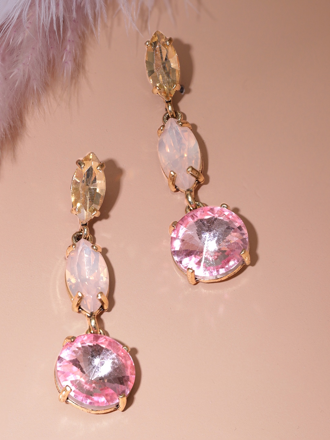 

TOKYO TALKIES X rubans FASHION ACCESSORIES Gold-Toned & Pink Crystal Drop Earrings