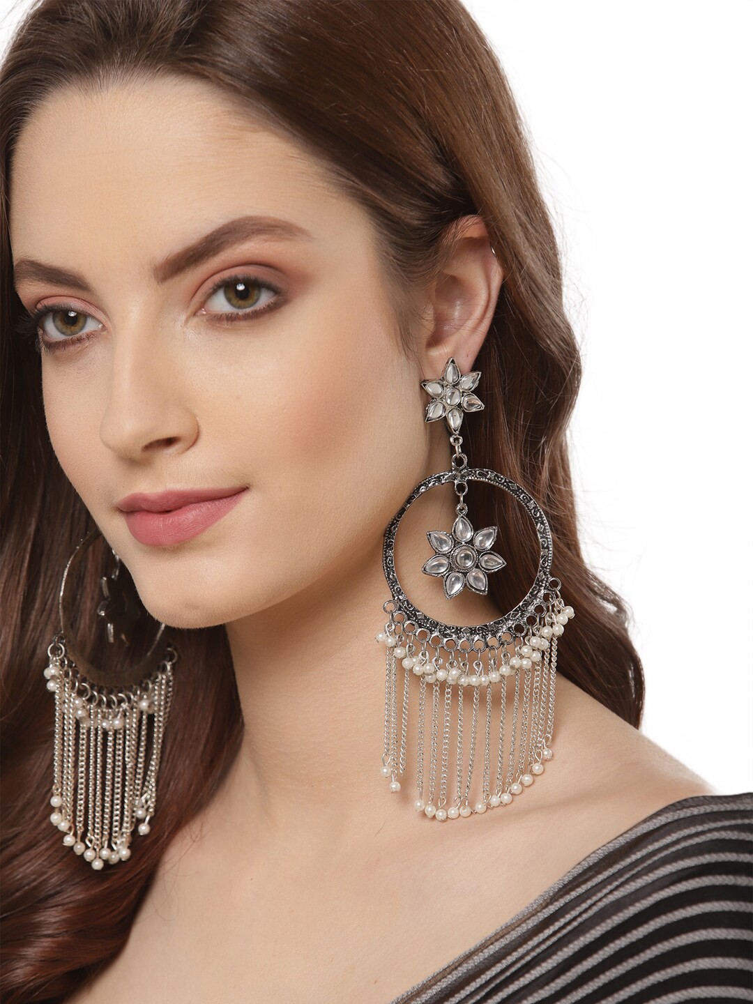 

Shining Diva Silver-Toned Oxidised Contemporary Drop Earrings