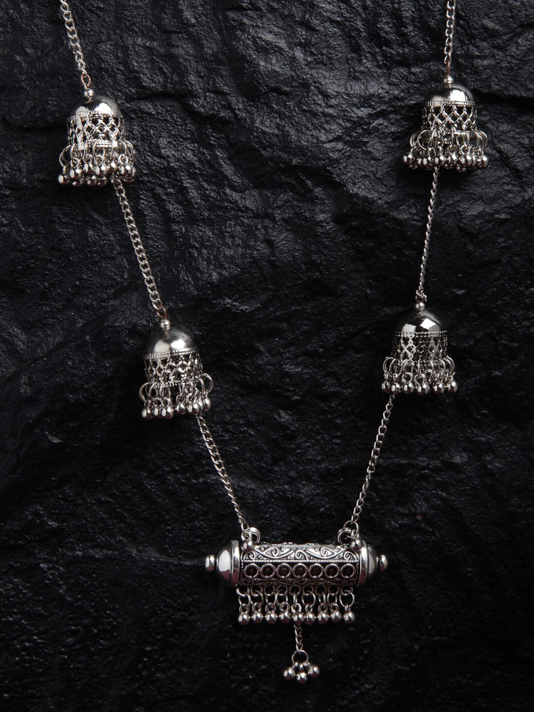 

Shining Diva Silver-Toned Silver-Plated Oxidised Necklace