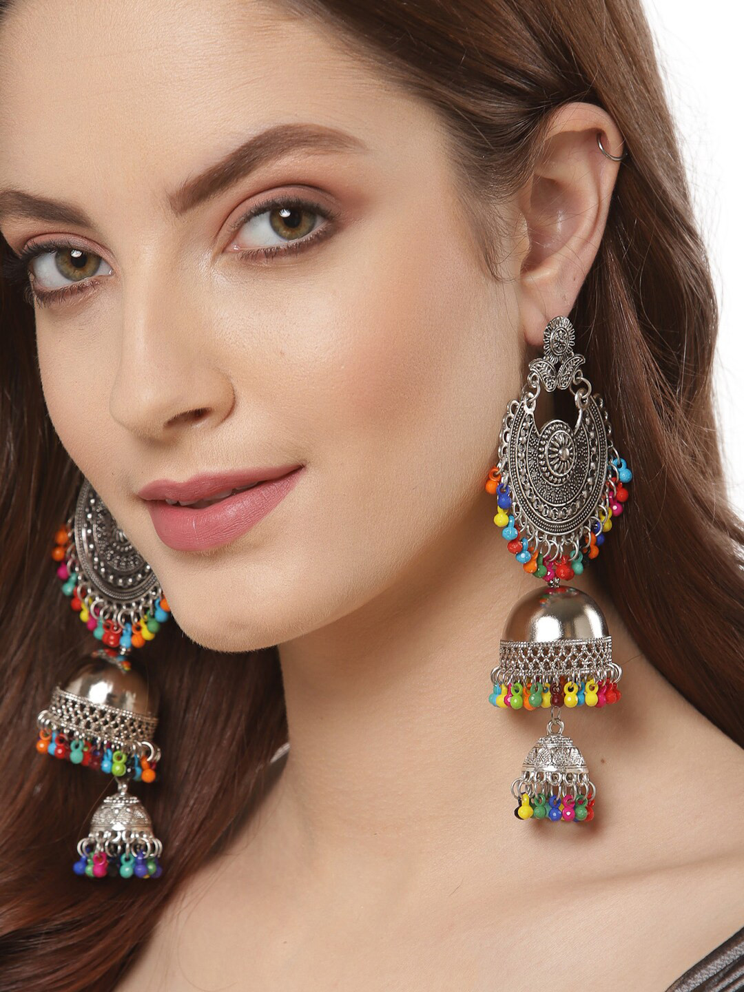 

Shining Diva Woman Multicoloured Oxidised Jhumkas Earrings, Multi