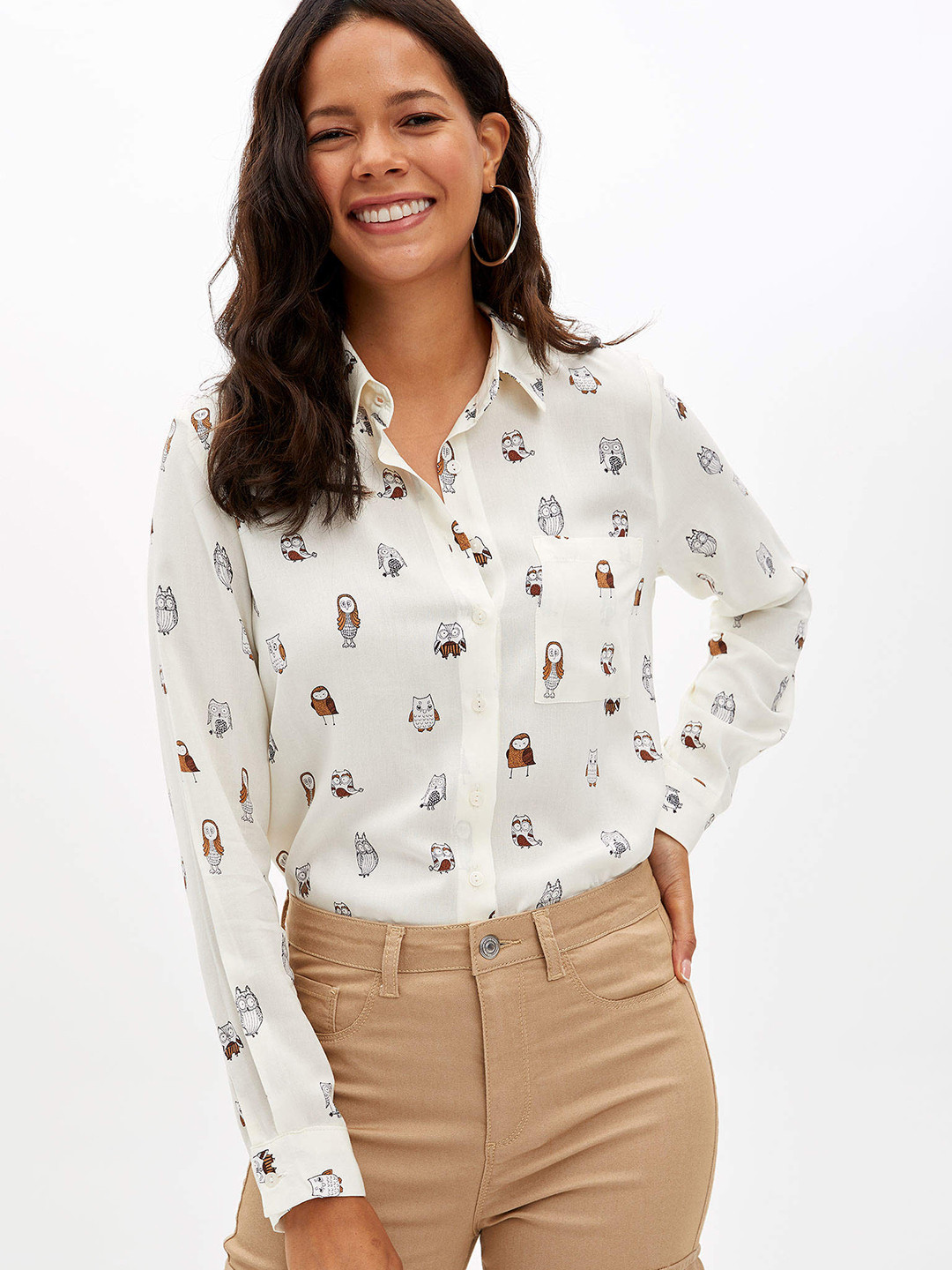 

DeFacto Women Off-White Printed Casual Shirt