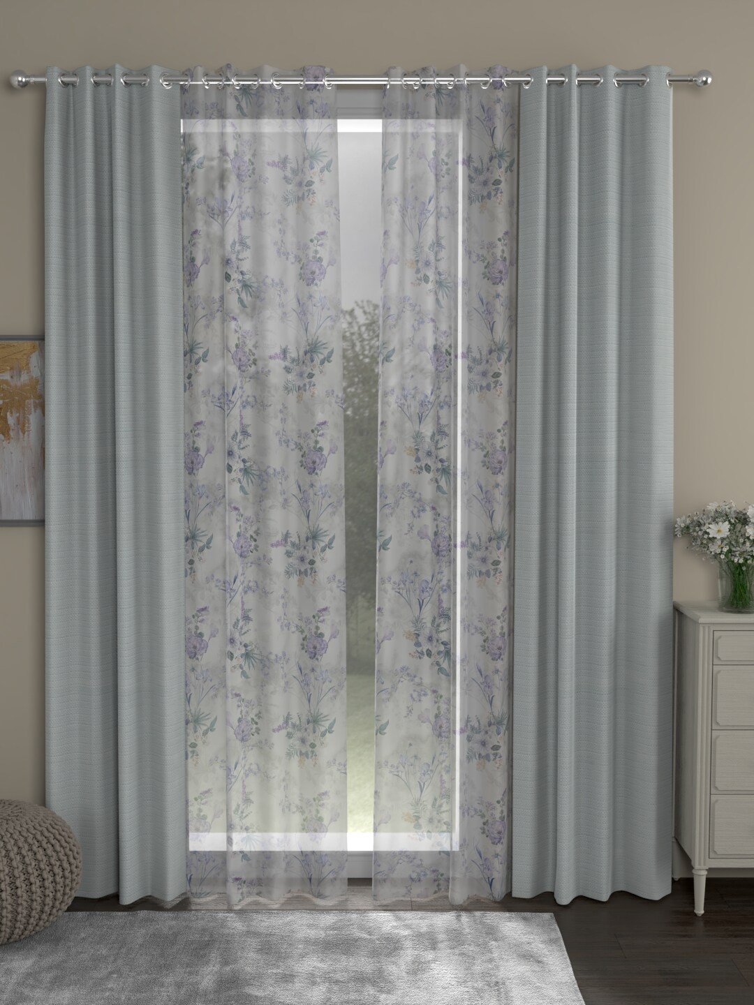 

ROSARA HOME Grey & White Set of 4 Door Curtain