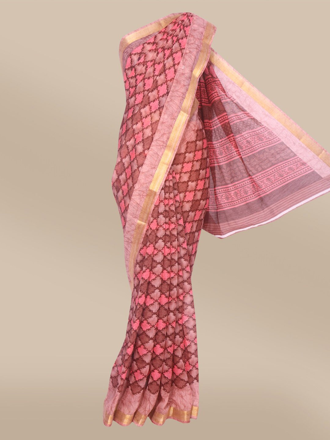 

The Chennai Silks Brown & Pink Zari Bhagalpuri Saree