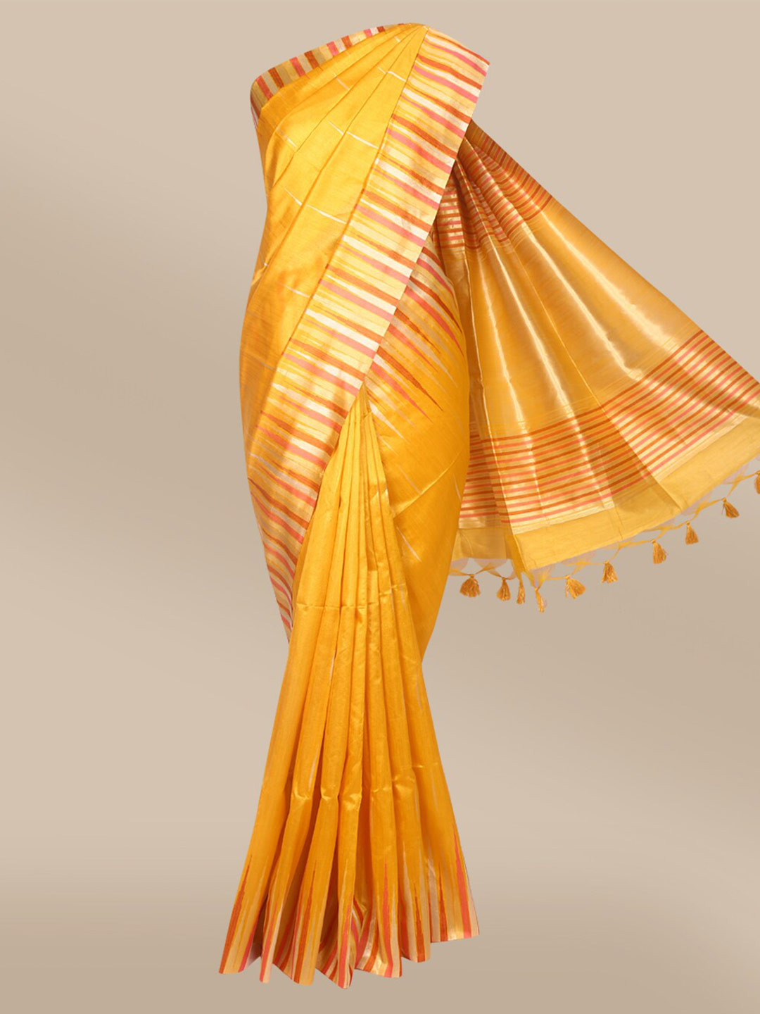 

The Chennai Silks Yellow & Red Woven Design Silk Blend Fusion Saree