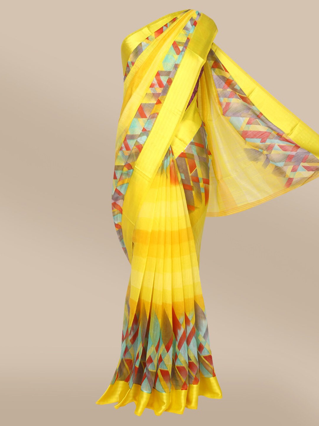 

The Chennai Silks Yellow & Red Printed Fusion Bhagalpuri Saree