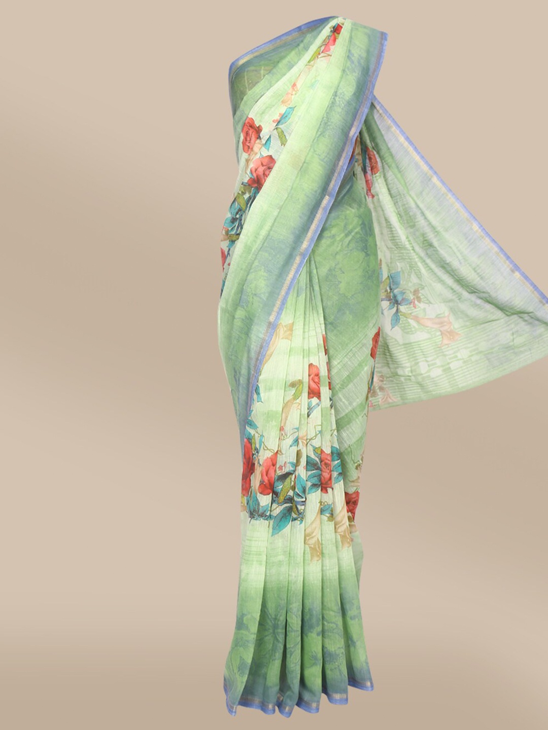 

The Chennai Silks Green Printed Polyester Bhagalpuri Saree