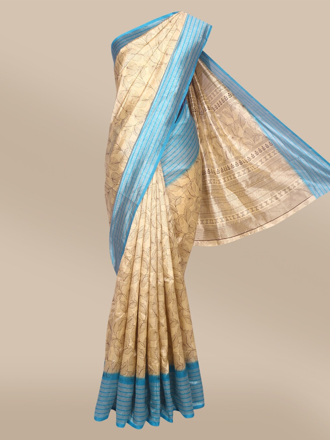 

The Chennai Silks Beige & Blue Floral Bhagalpuri Saree