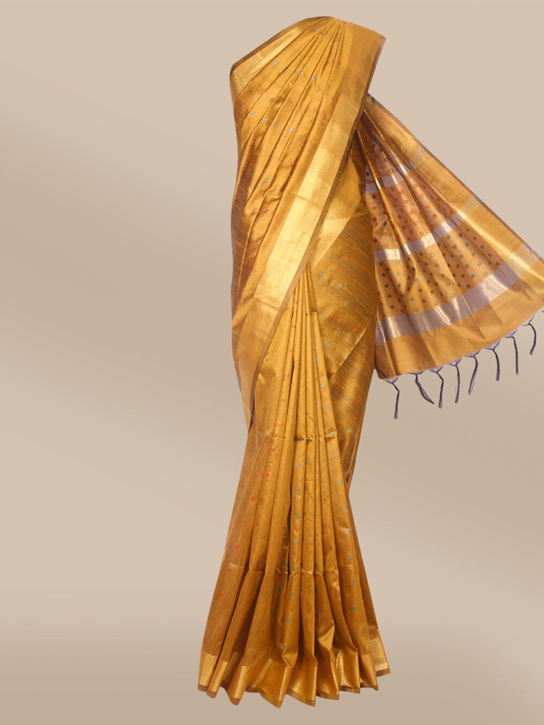 

The Chennai Silks Mustard Yellow & Gold-Toned Ethnic Motifs Zari Saree