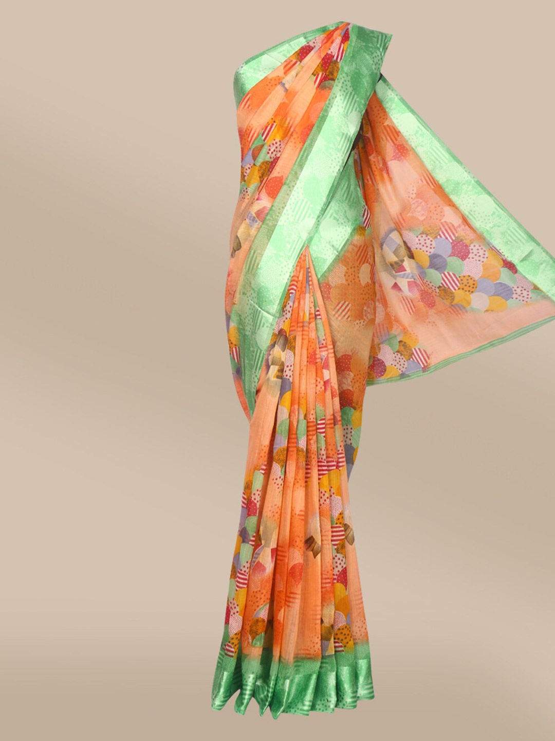 

The Chennai Silks Orange & Green Fusion Bhagalpuri Saree