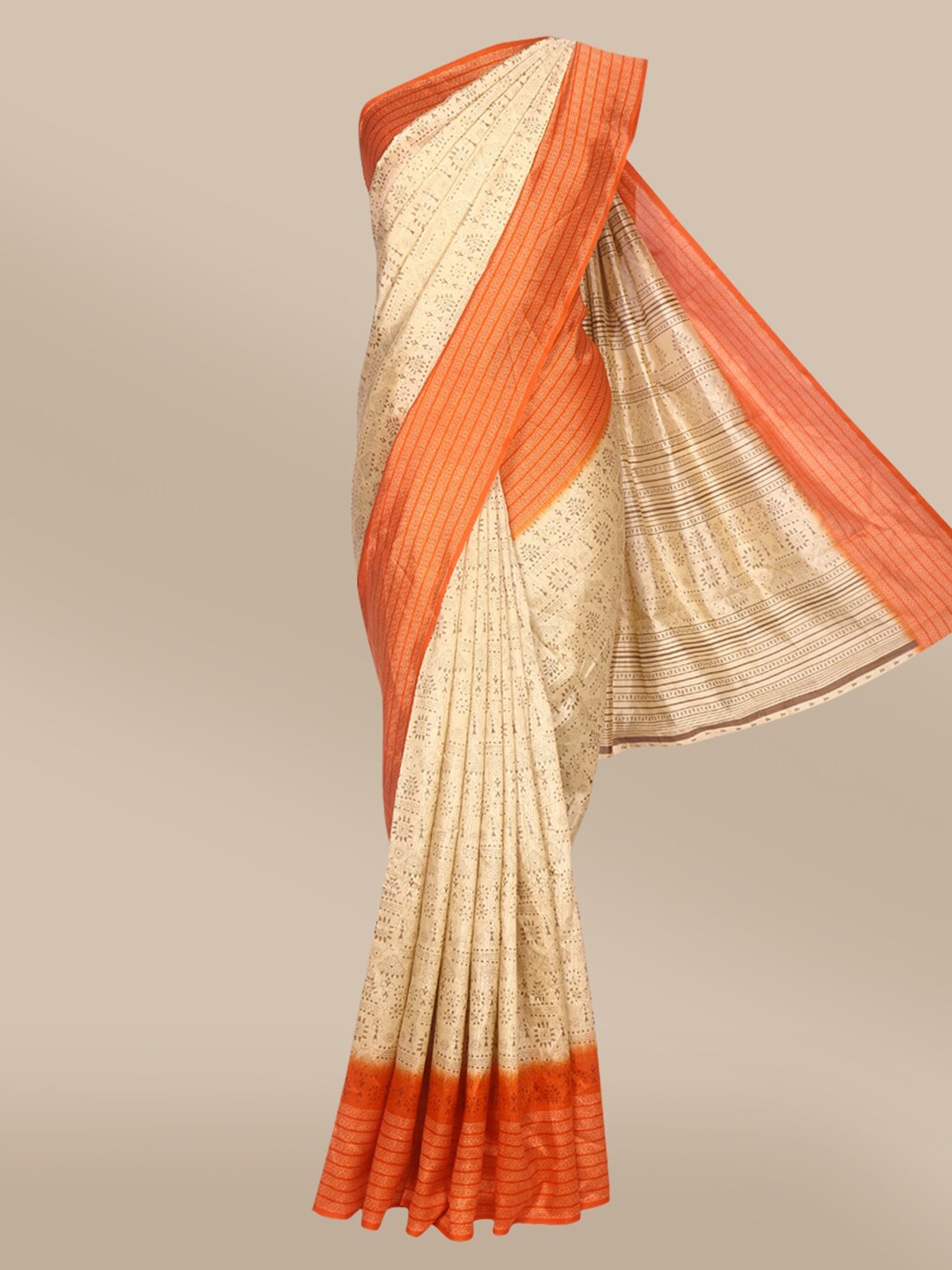

The Chennai Silks Beige Floral Printed Saree