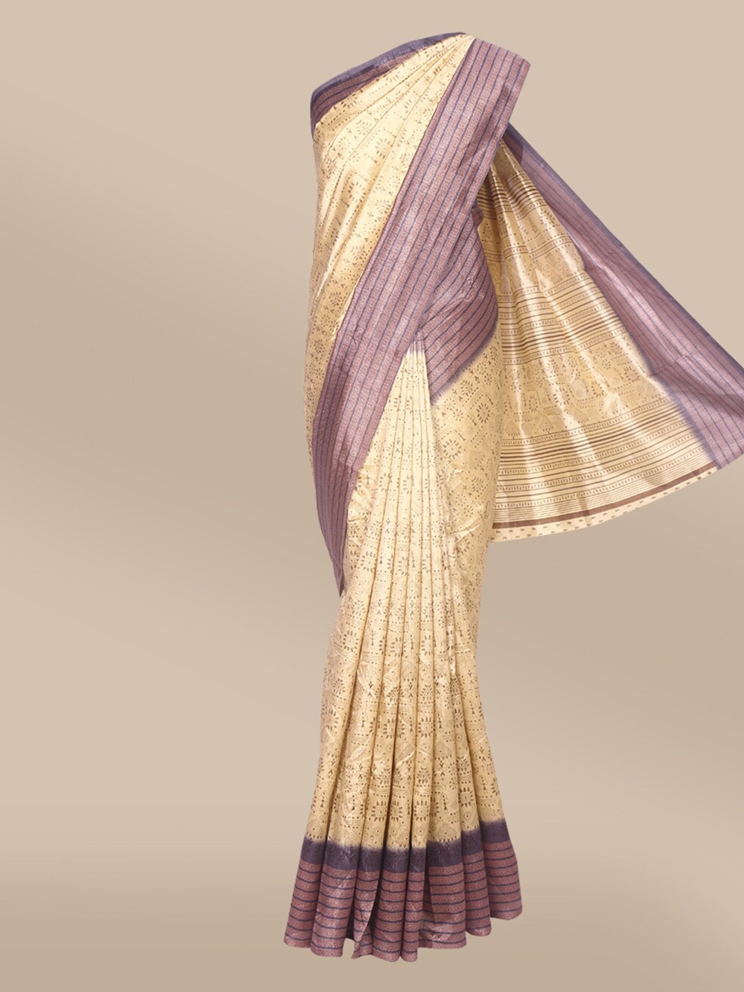 

The Chennai Silks Beige & Mauve Ethnic Motifs Polyester Bhagalpuri Saree