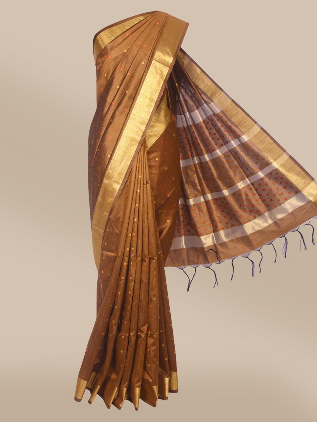 

The Chennai Silks Brown & Gold-Toned Woven Design Zari Saree