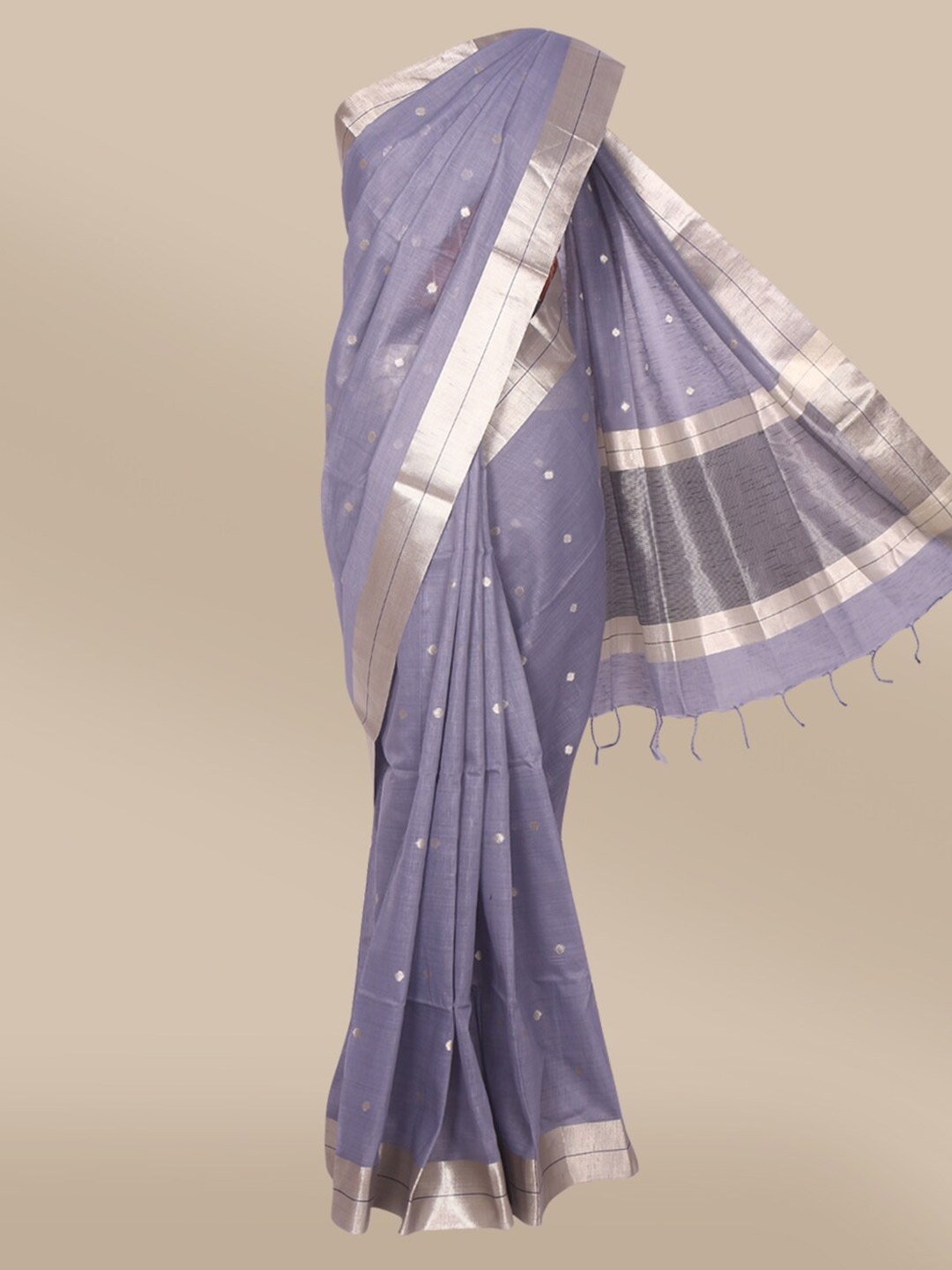 

The Chennai Silks Grey & Gold-Toned Woven Design Zari Saree