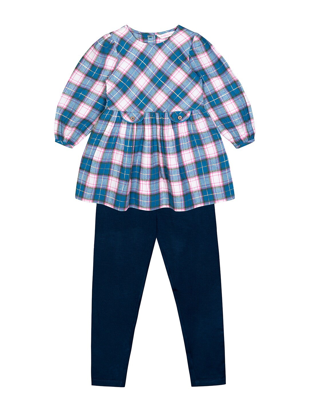 

Budding Bees Girls Navy Blue Checked Cotton Tunic with Leggings