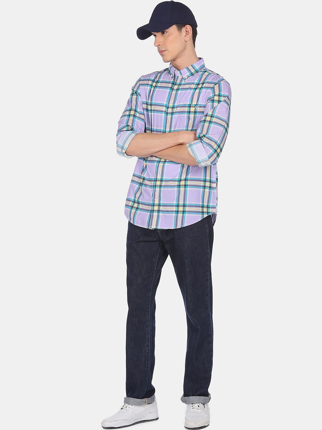 

Aeropostale Men Purple & Blue Checked Casual Shirt