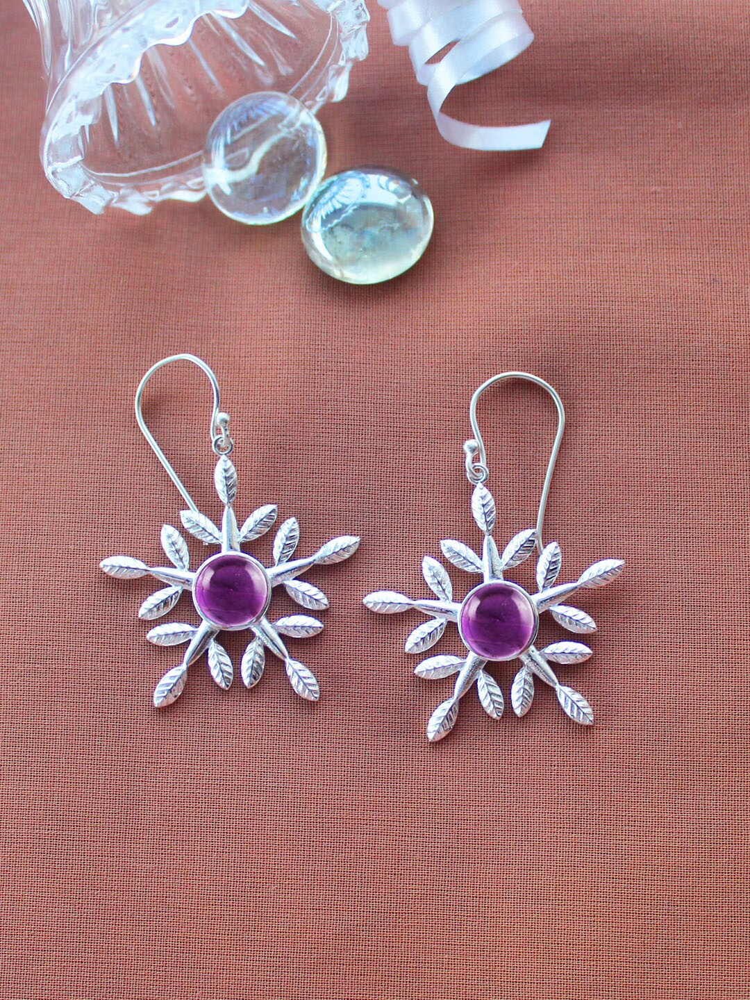 

ERILINE JEWELRY Silver-Plated 925 Sterling Silver Amethyst Studded Drop Earrings
