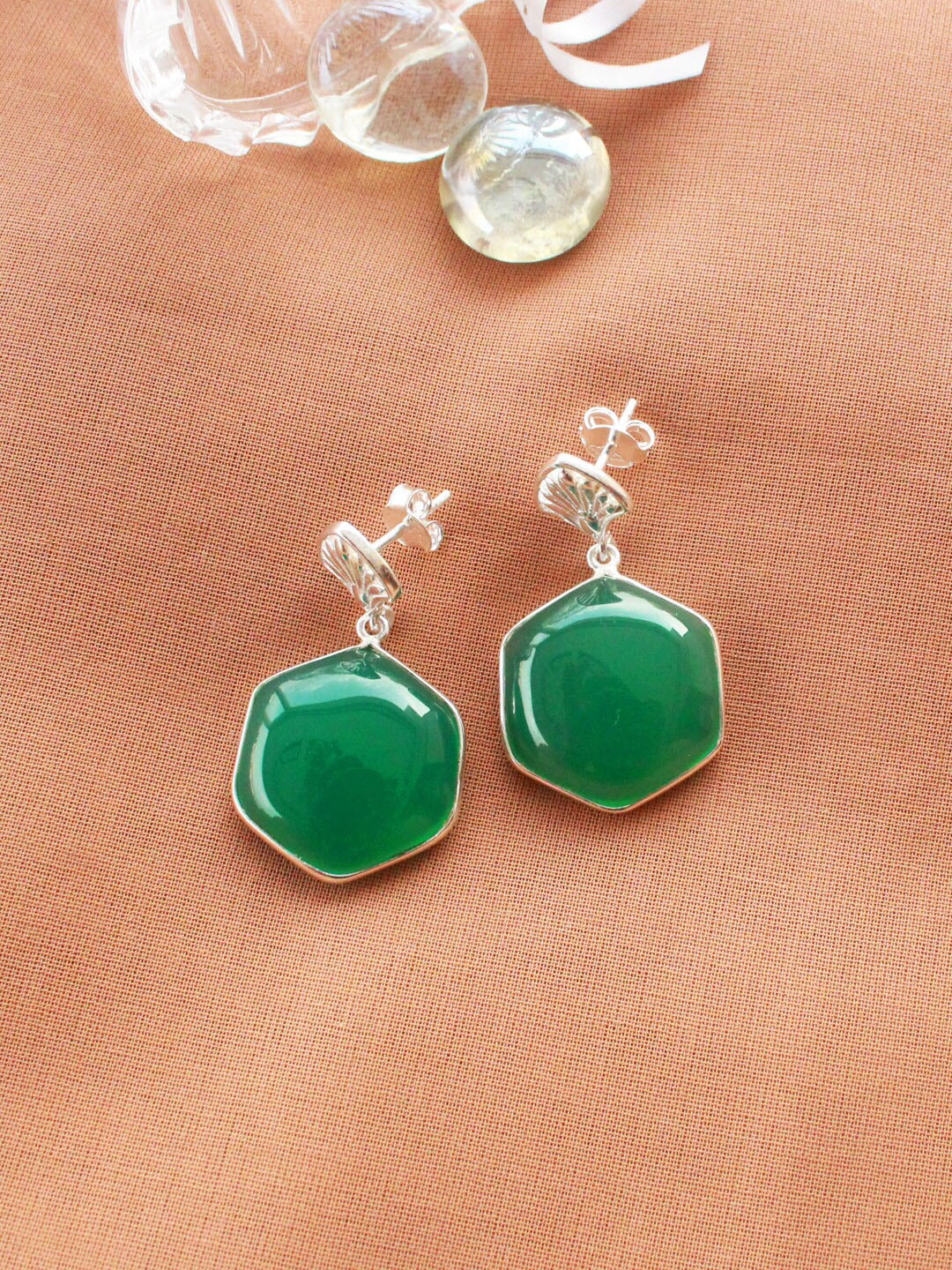 

ERILINE JEWELRY 925 Sterling Silver With Green Onyx Contemporary Drop Earrings