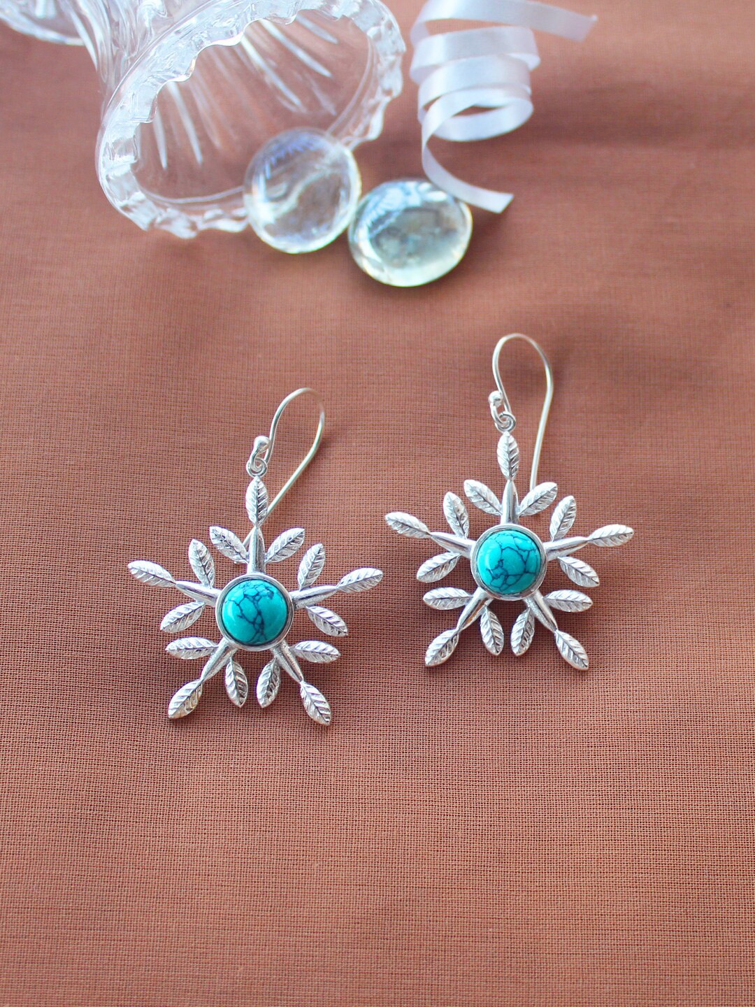 

ERILINE JEWELRY 925 Sterling Silver & Turquoise Blue Contemporary Drop Earrings