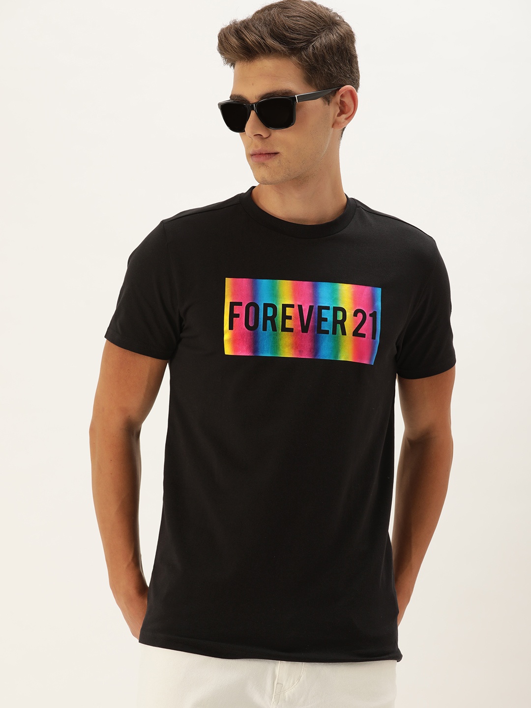 

FOREVER 21 Men Black Printed T-shirt