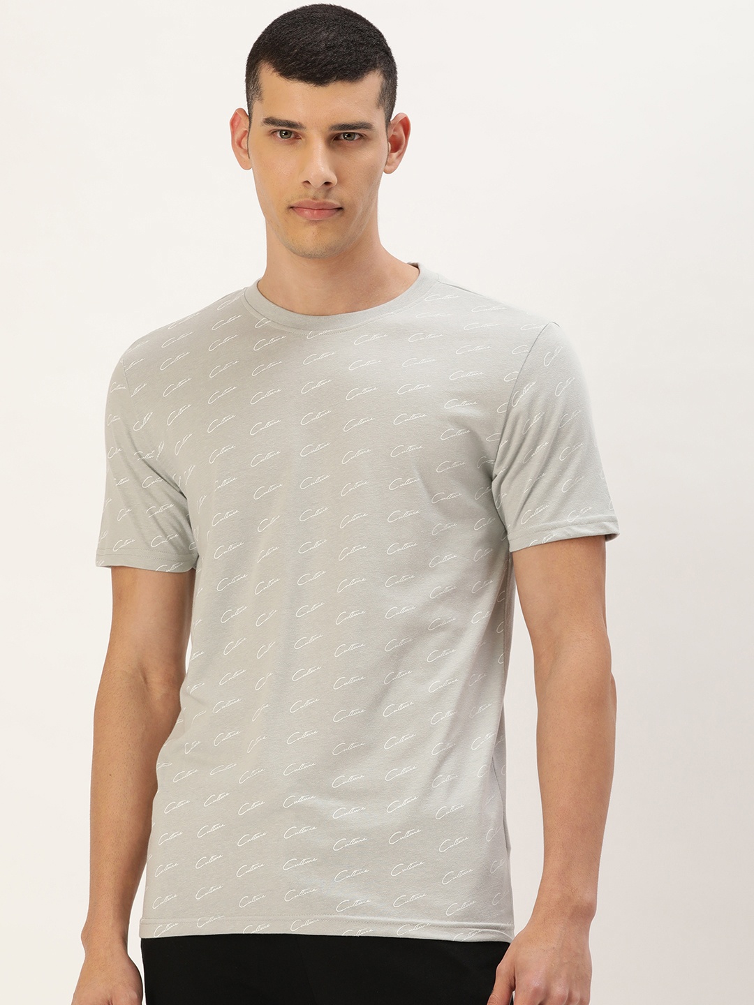 

FOREVER 21 Men Grey Typography Printed Round Neck Casual T-shirt