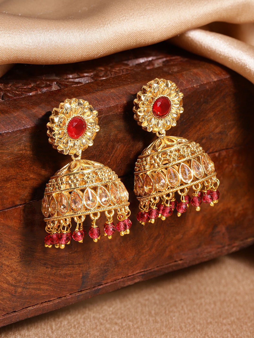 

Rubans Gold-Toned Dome Shaped Jhumkas Earrings