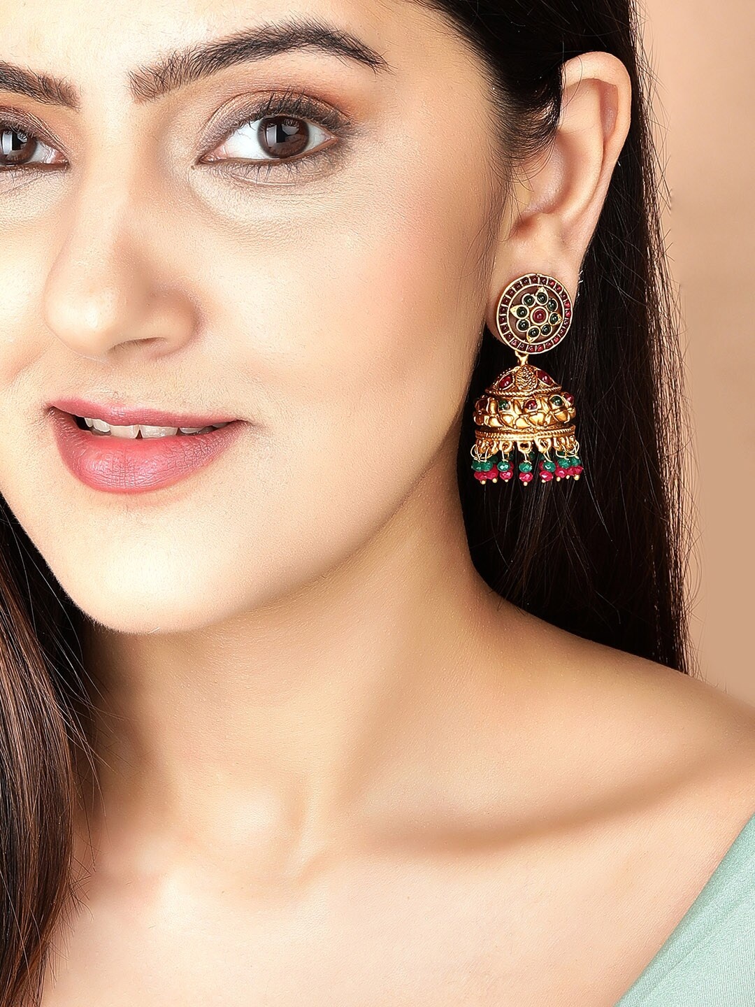 

Rubans Gold-Toned Dome Shaped Jhumkas Earrings