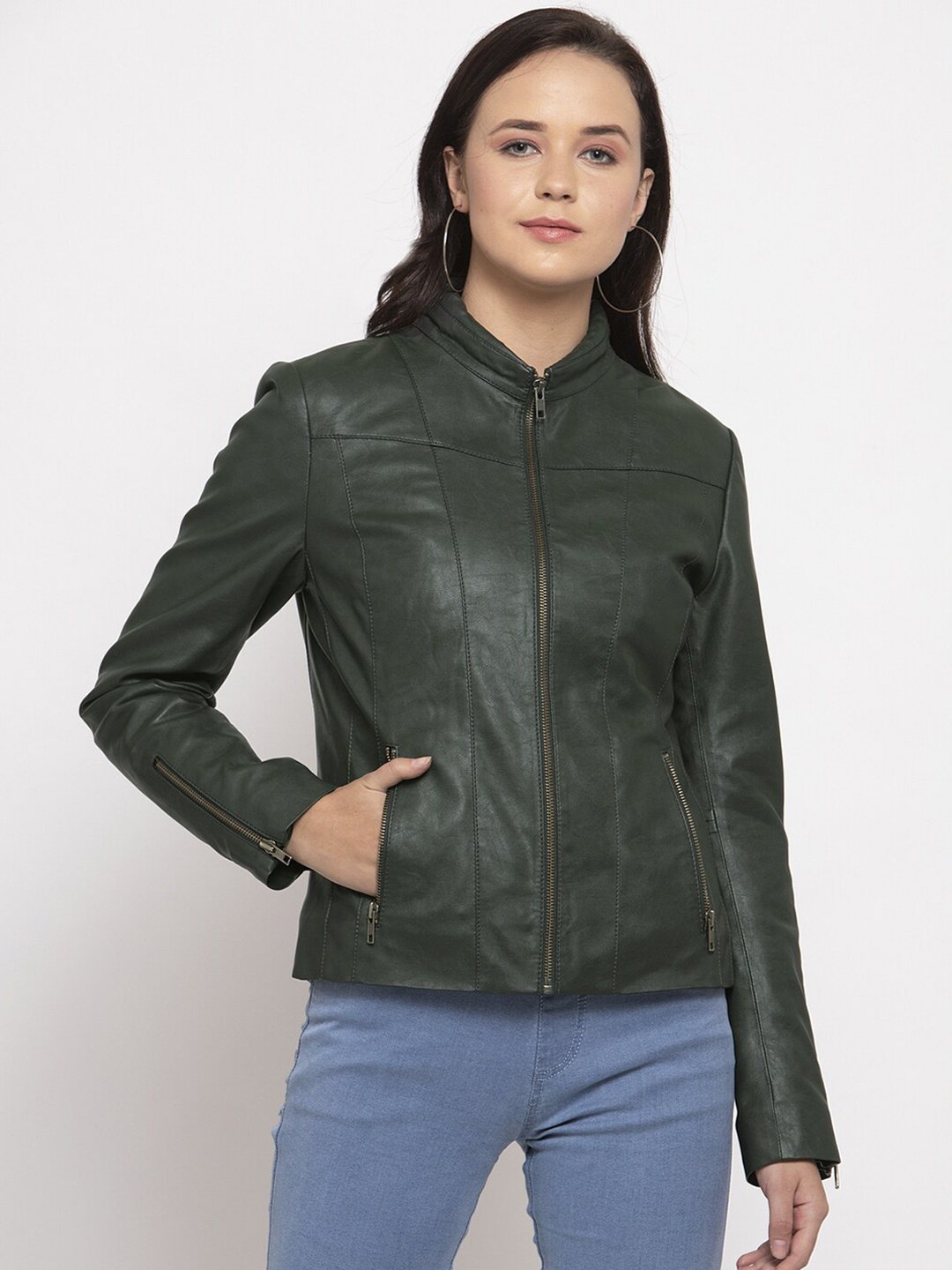 

WELBAWT Women Olive Solid Lightweight E-Dry Technology Biker Jacket
