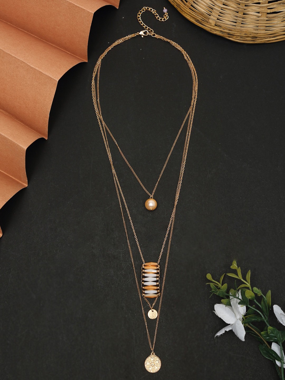 

Madame Gold-Toned & White Rose Gold-Plated layered Necklace
