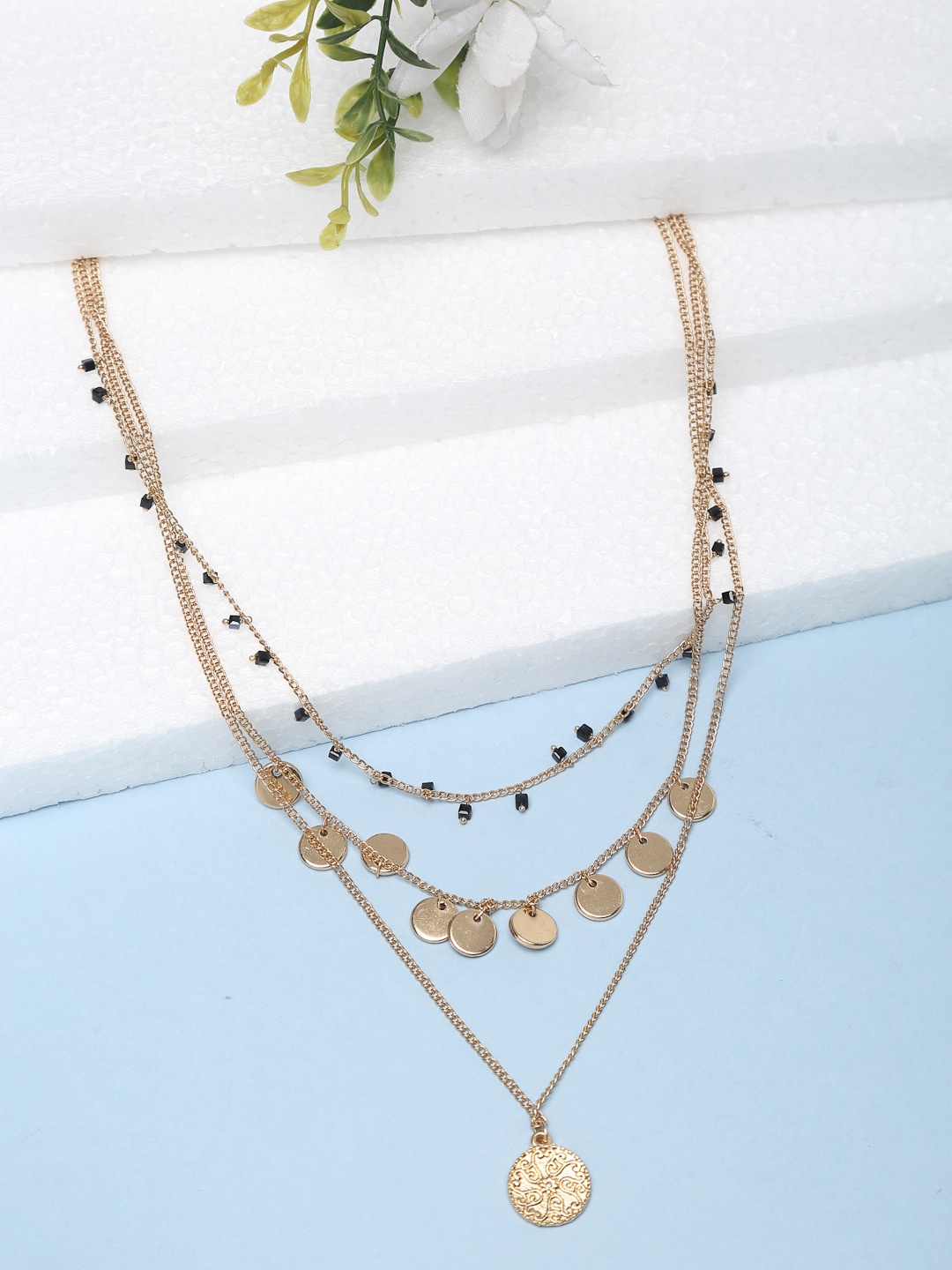 

Madame Rose Gold- toned & Black Layered Necklace