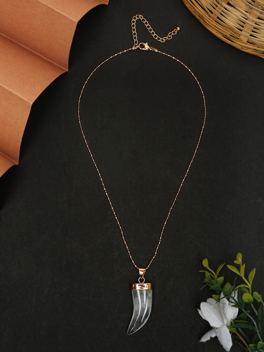 

Madame Rose Gold & White Rose Gold-Plated Semi Precious Short Tusk Necklace