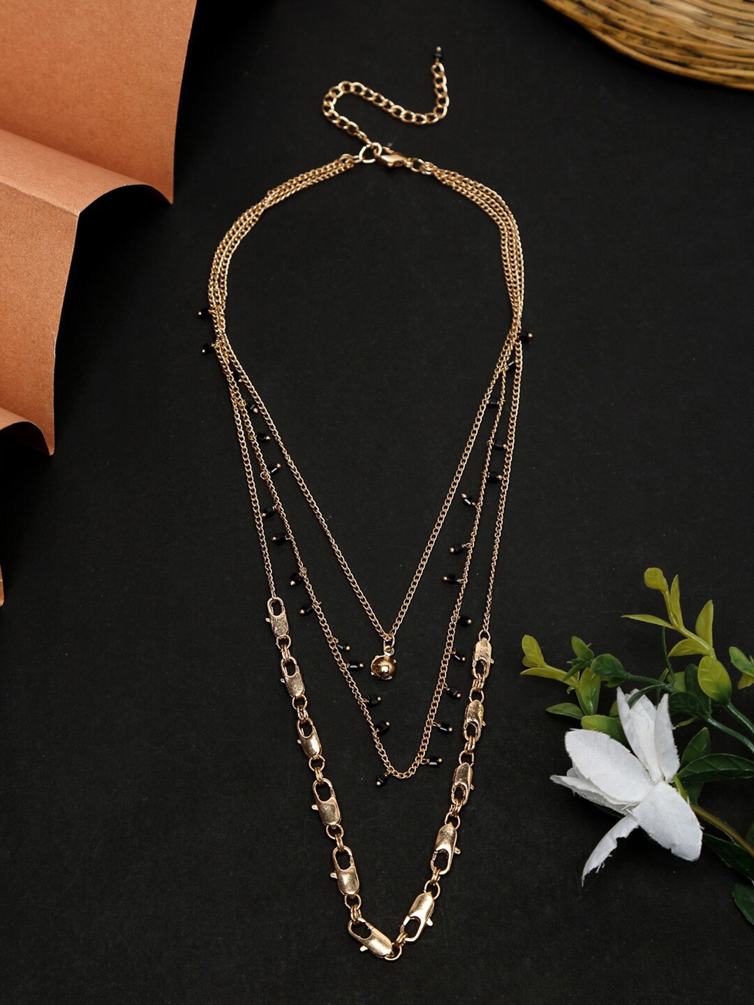 

Madame Rose Gold & Black Rose Gold-Plated Layered Necklace