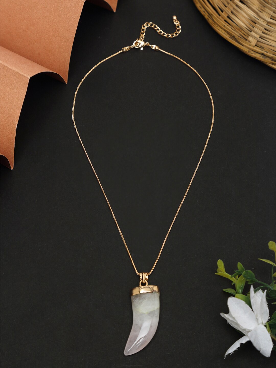 

Madame Women Rose Gold-Toned Classy Tusk Stone Pendent Necklace