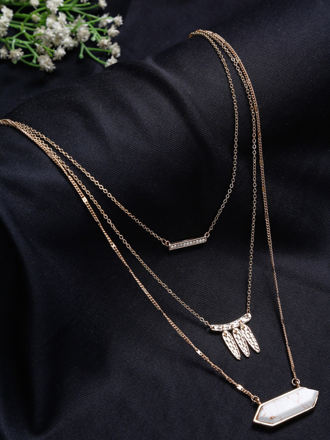 

Madame Rose Gold & White Brass Rose Gold-Plated Multi Layered Stone Necklace