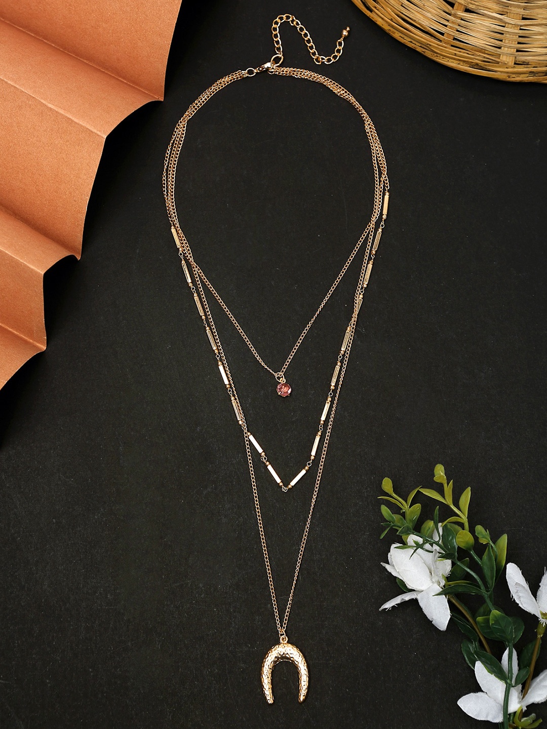 

Madame Gold-Toned Rose Gold-Plated Layered Natural Glass Cage Necklace