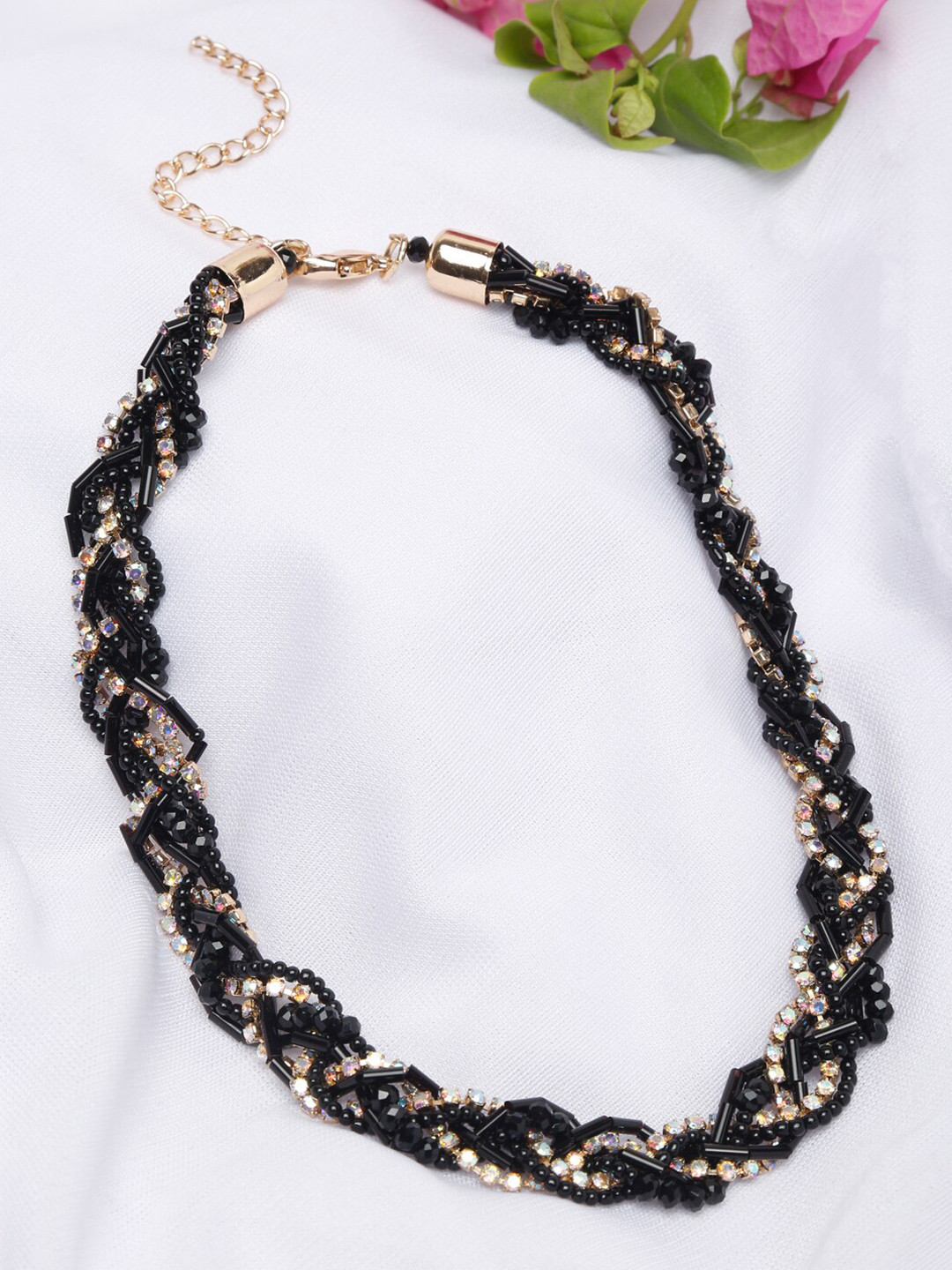 

Madame Rose Gold & Black Rose Gold-Plated Hand Braided Choker Necklace