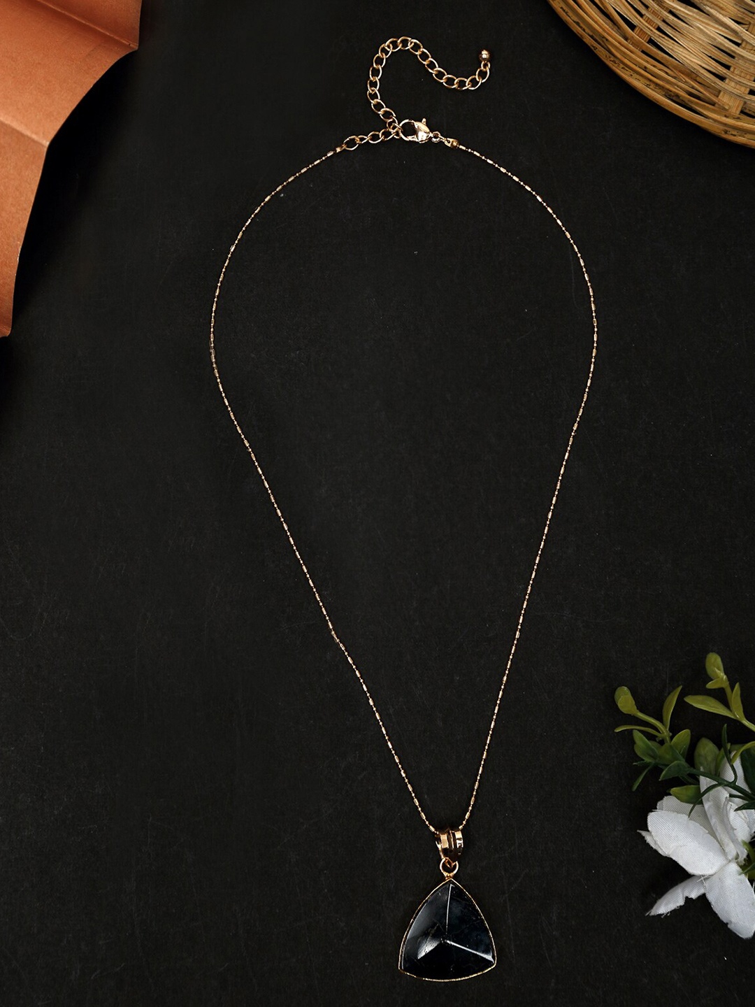 

Madame Women Rose Gold-Toned & Black Stone Studded Pendent Necklace