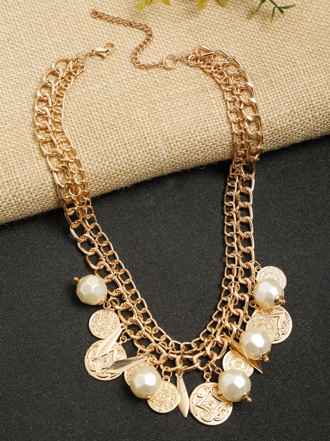 

Madame Gold-Toned & White Rose Gold-Plated Pearl Chain Coin Necklace