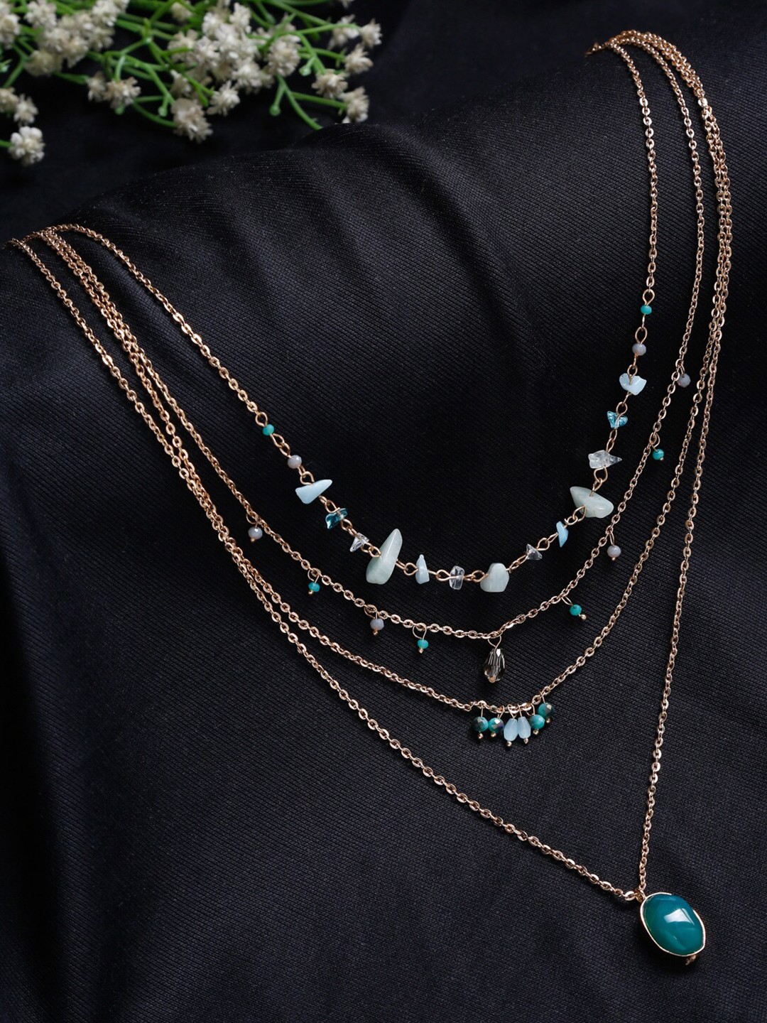 

Madame Gold-Toned & Green Rose Gold-Plated Layered Chain