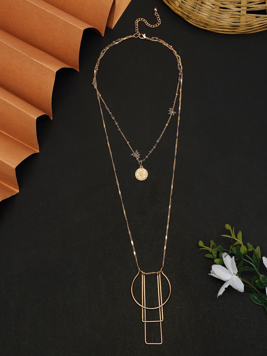 

Madame Women Rose Gold-Toned Geometric Shaped Long Pendent Necklace