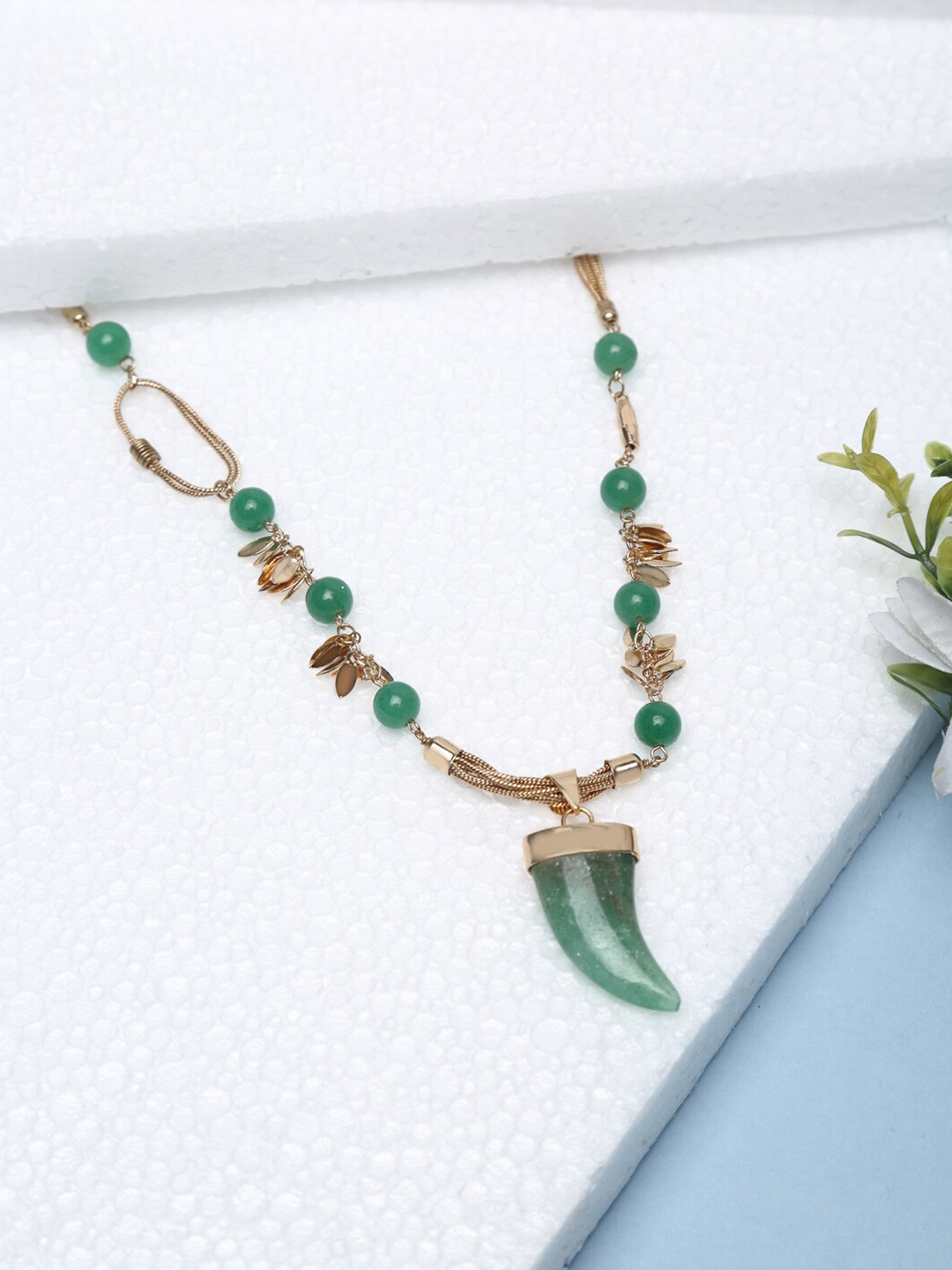 

Madame Rose Gold-Plated & Green Semi Precious Tusk Drop Charm Chain