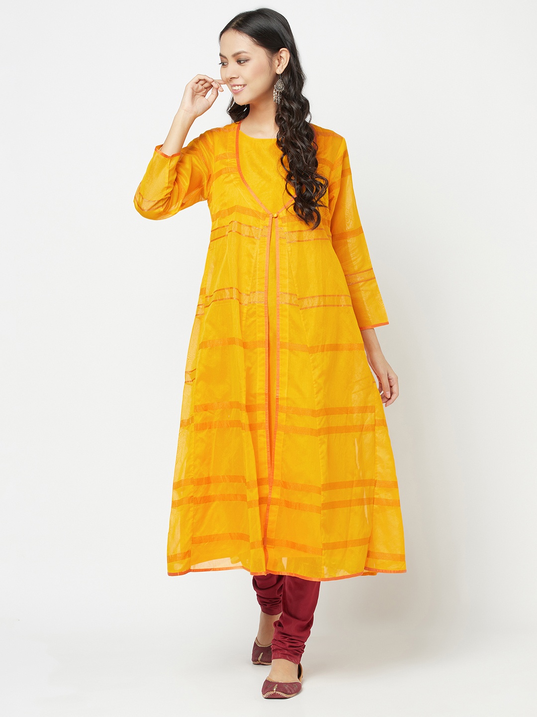 

Fabindia Women Yellow Checked Kurta