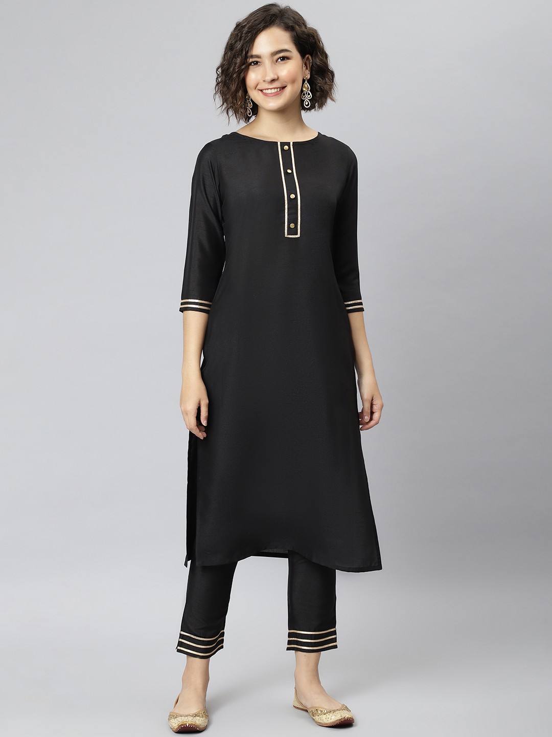 

Janasya Women Black Kurta with Trousers