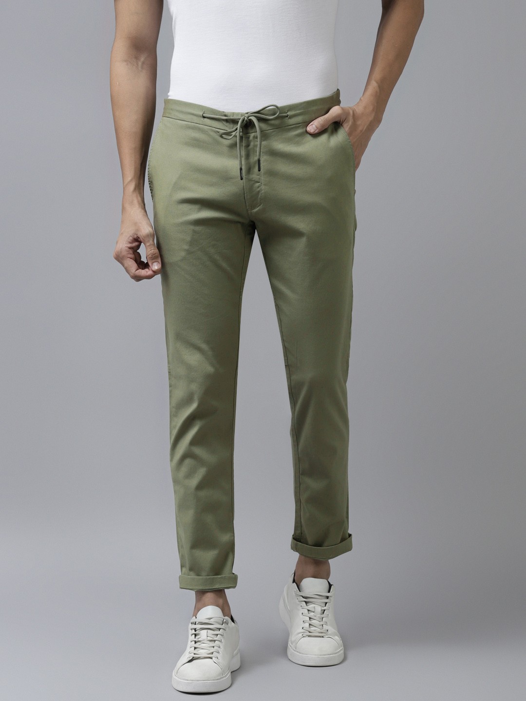

Blackberrys Men Olive Green B-91 Regular Fit Trousers