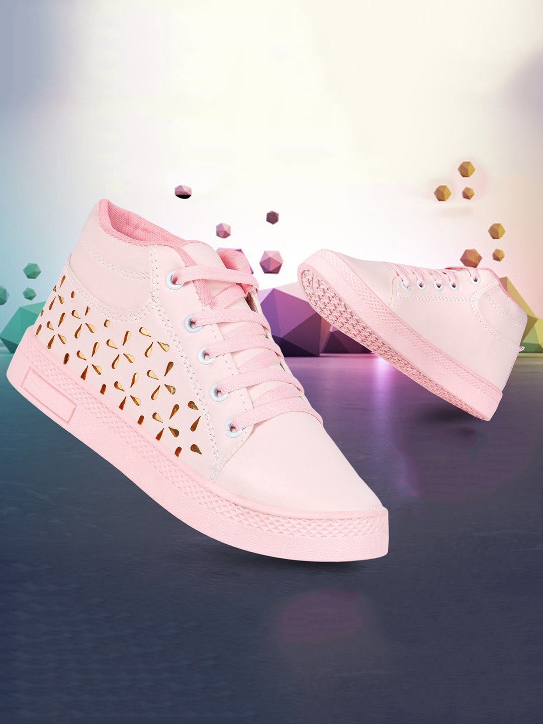 

Longwalk Women Pink Textured Mid-Top Sneakers