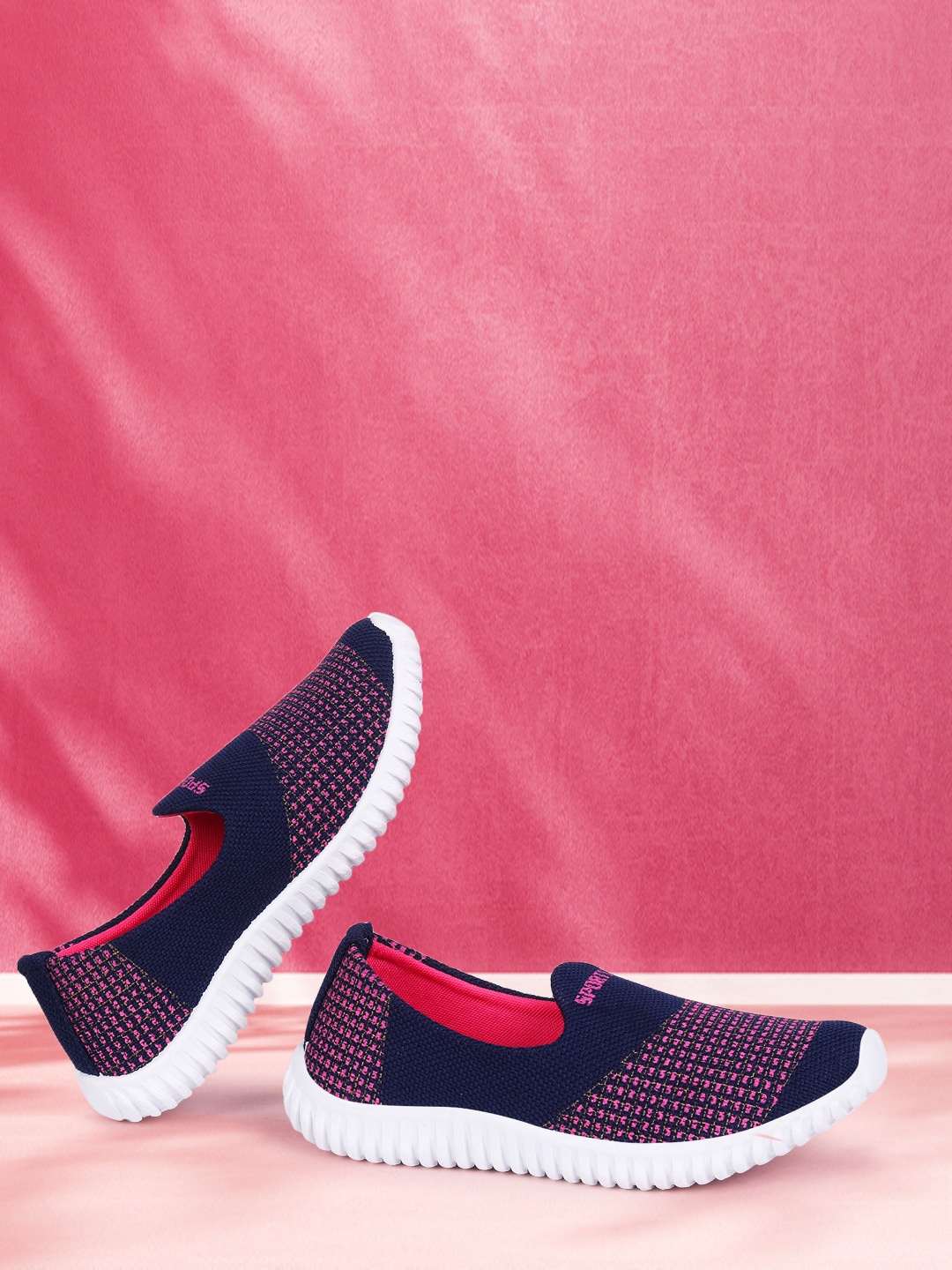 

Longwalk Women Pink & Blue Woven Design Slip-On Sneakers