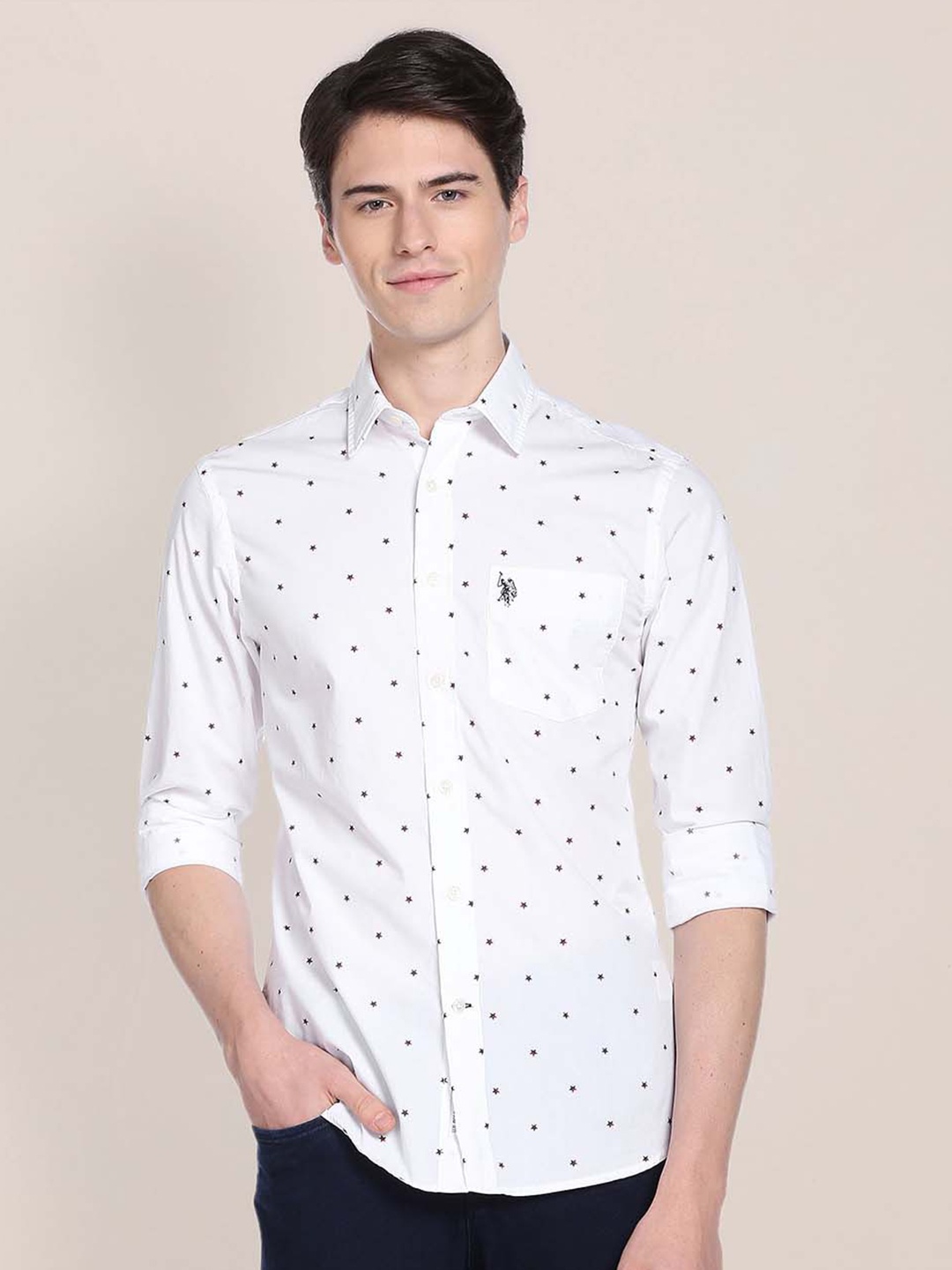 

U S Polo Assn Men White Opaque Printed Casual Shirt