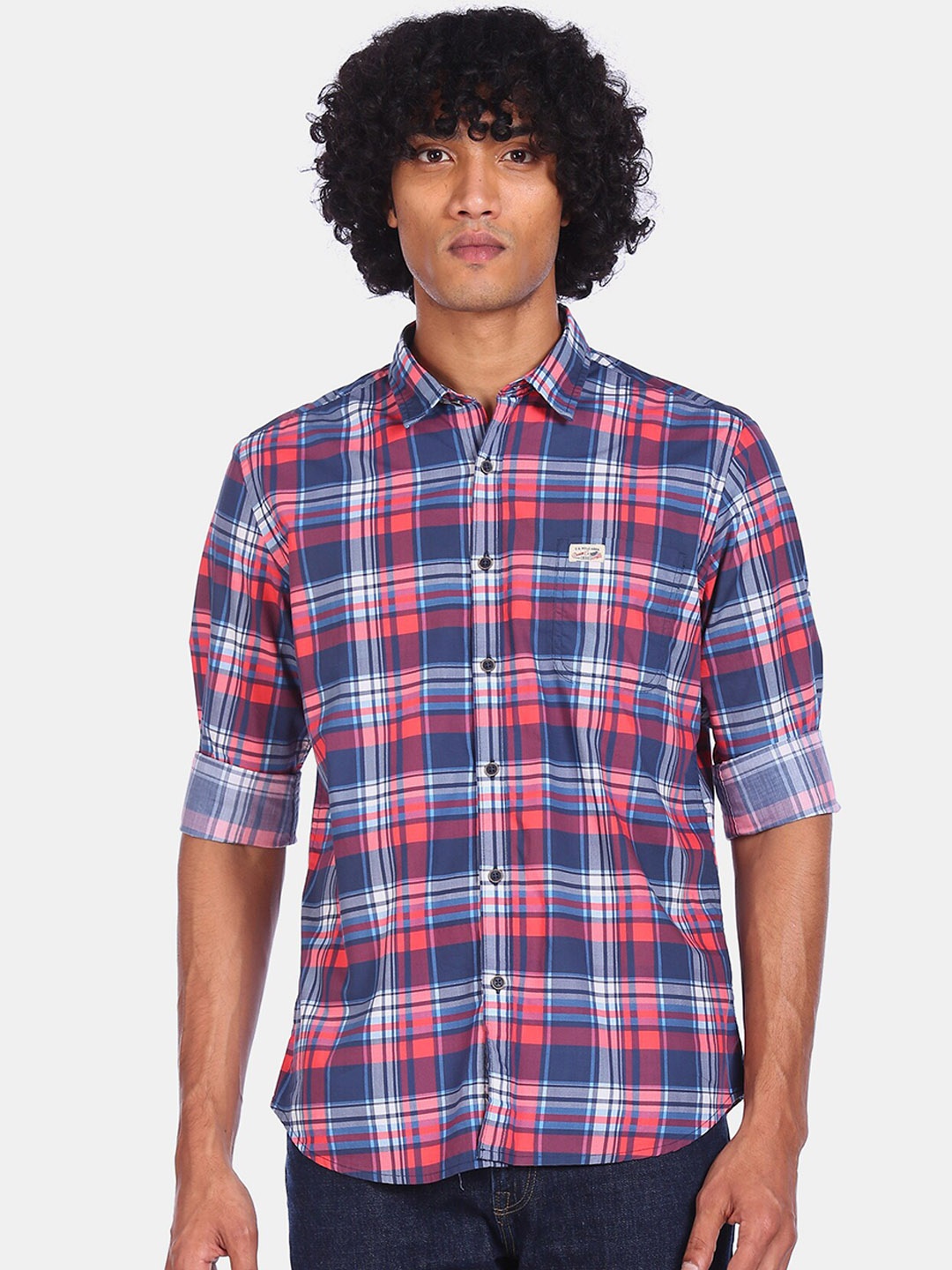 

U.S. Polo Assn. Denim Co. Men Blue Tartan Checked Casual Shirt
