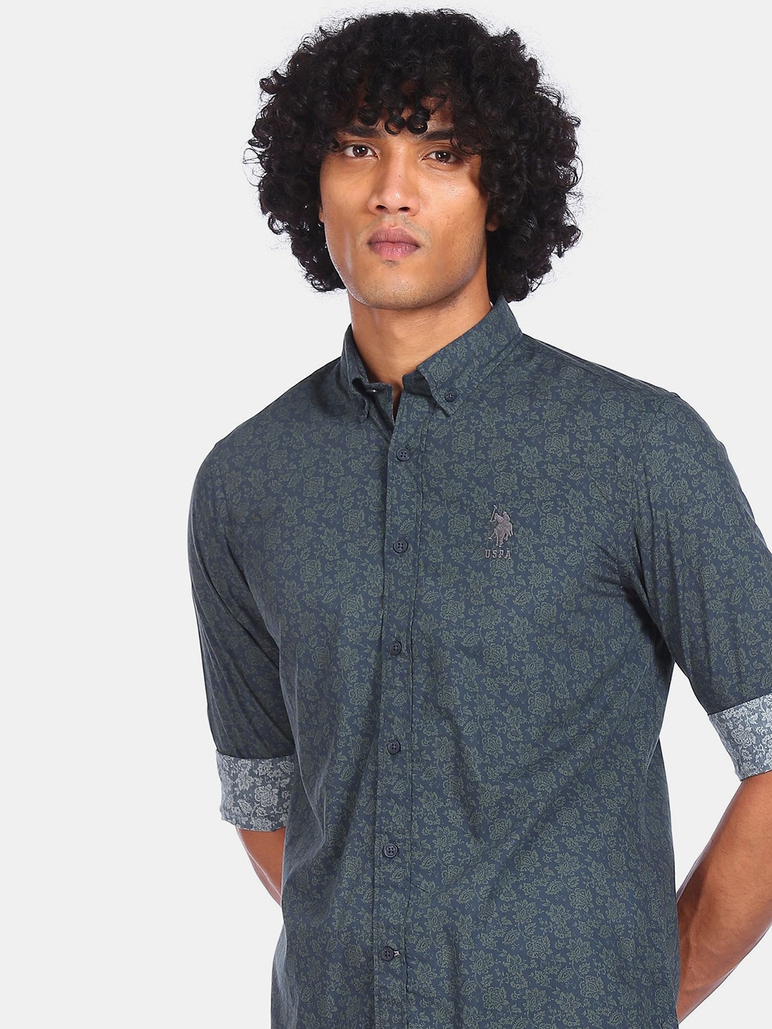 

U S Polo Assn Men Blue Opaque Printed Casual Shirt